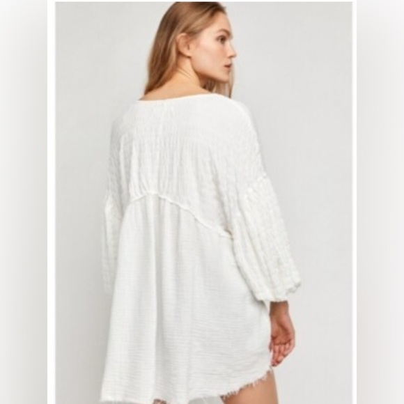 Free people flower power smocked boho top off-white S M - Picture 2 of 8